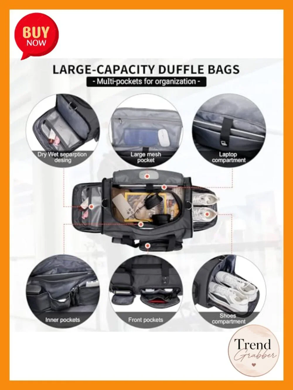 45L Convertible Duffel Backpack Water-Resistant Nylon Travel Gym Weekender